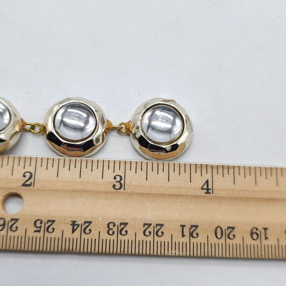 Vintage 1980s Gold-Tone Drop Clip On Earrings With Clear Domed Accents - Picture 5 of 5